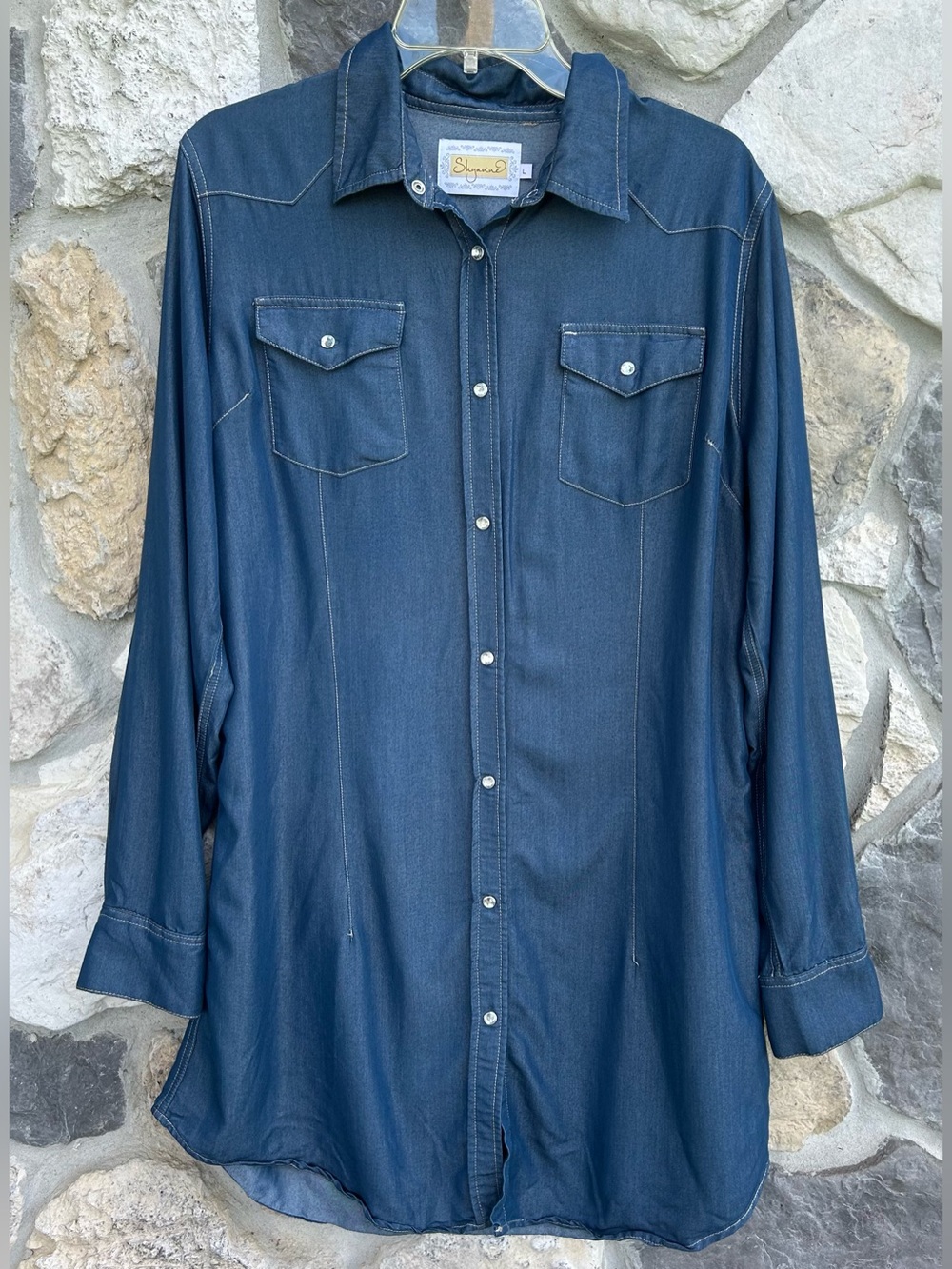 Shyanne Pearl Snap Western Dress Size L Chambray Cowgirl Rodeo Festival Boho